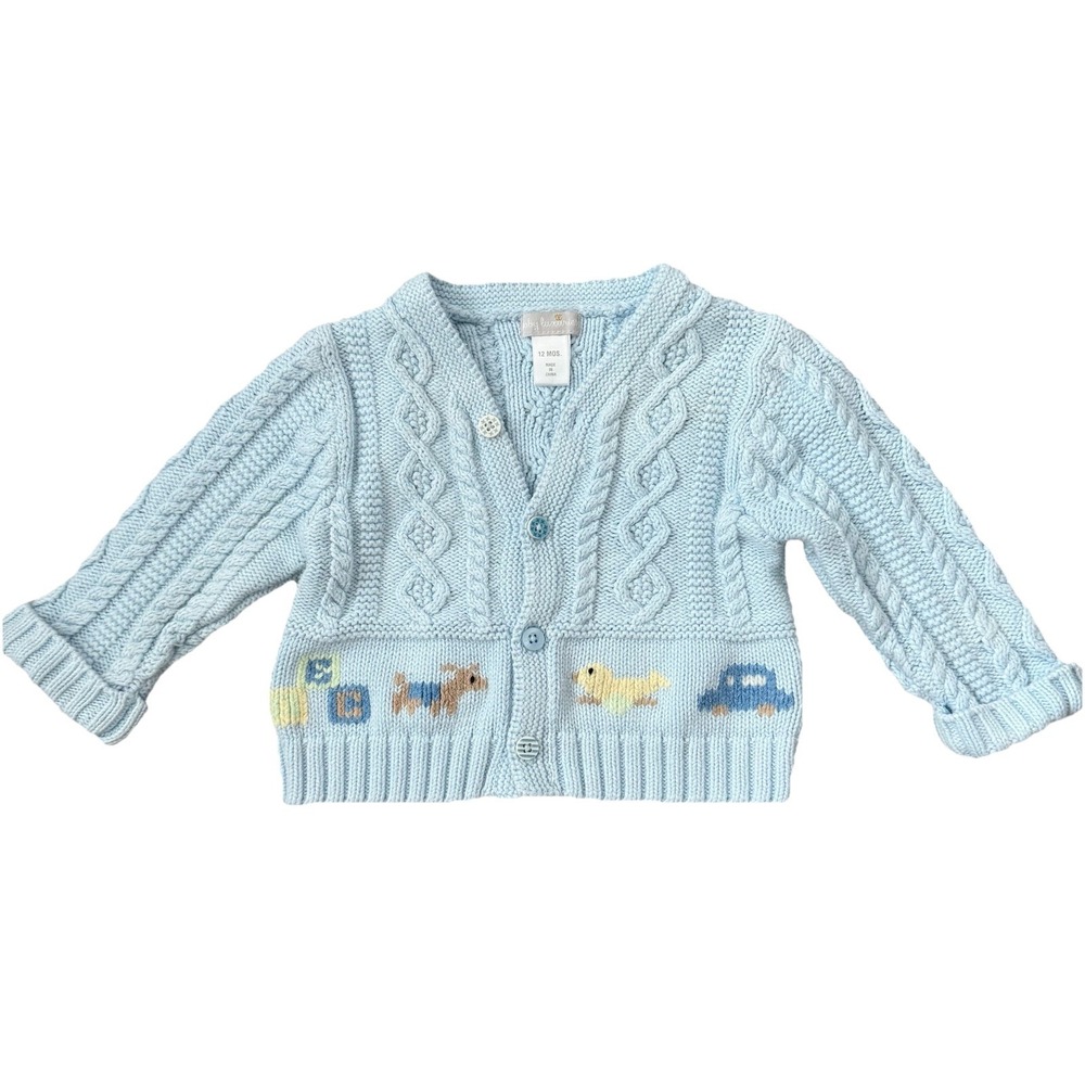Children's Place Cable Knit Cardigan Baby Size 12 Months Blue Cotton Preppy